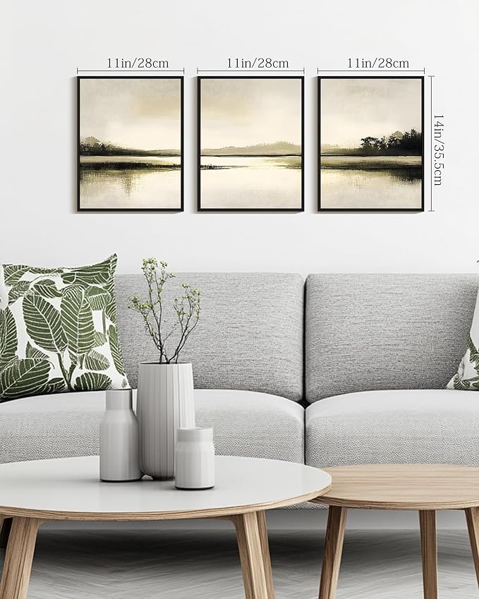 Drsoum Vintage Black Gray Abstract Laker Landscape Wall Art Framed Brown Tan Neutral Prints Minimalist Modern Rustic Artwork Bedroom Living Room Ready to Hang 11x14in Black Framed