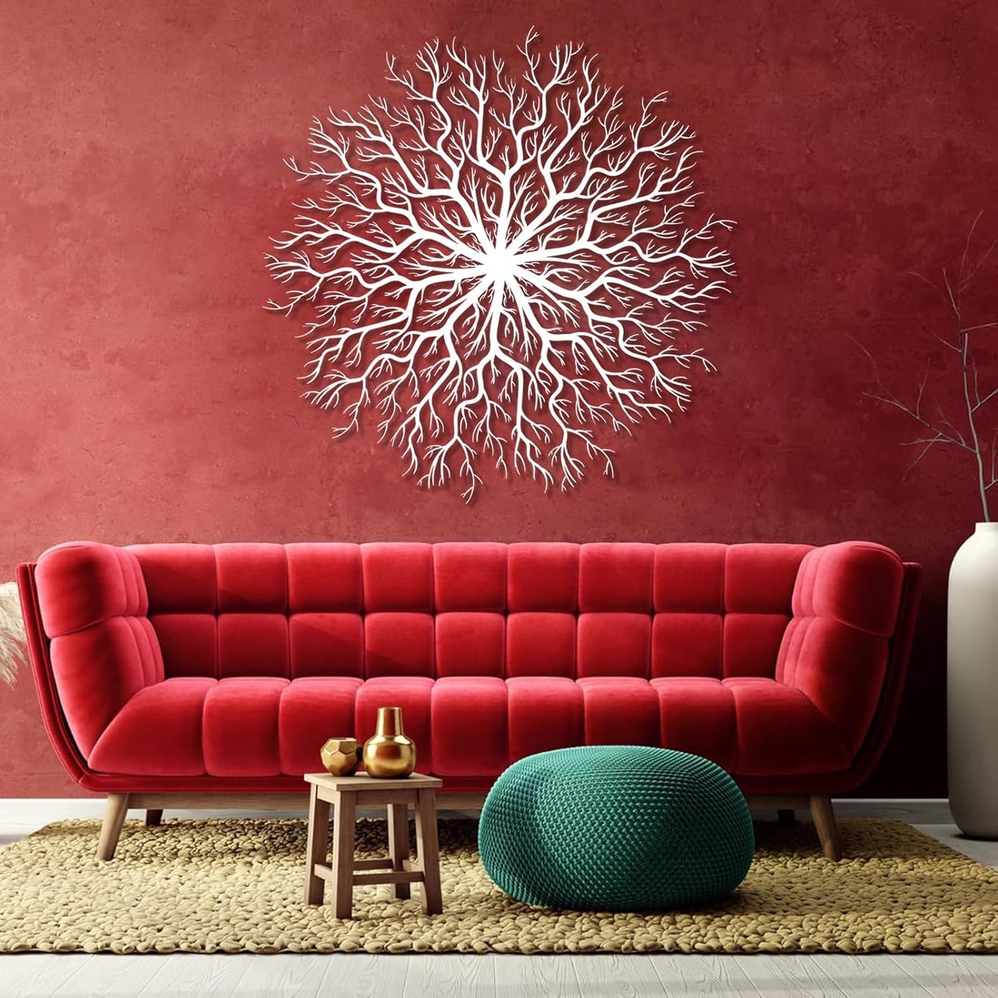 Tree of Life Metal Wall Art, Metal Tree Wall Art, Large Round Sculpture, Round Branch Wall Decor, Large Branch Artwork, Nature Sign, Wall Decor for Living Room, Housewarming Gift (Black, 24"x24"|60x60cm)