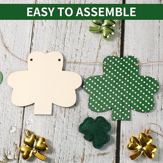 St Patricks Day Decorations-Wooden Shamrock Garland for St. Patrick's Day Decor-Reusable Lucky Green Banner Garland for Fireplace Mantel Walls Decor