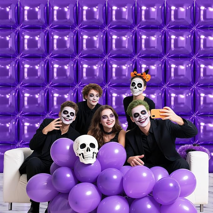 NISOCY 48PCS Purple Square Foil Balloons Wall Backdrop Double Sided Purple Balloons Tunnel Arch Kit for Baby Shower Birthday Wedding Party Decoration