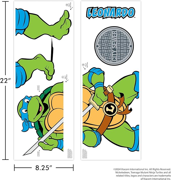 TMNT Teenage Mutant Ninja Turtles Leonardo Wall Decal - 22" Leo Blue Vinyl Wall Sticker Bedroom Decorations - Peel and Stick Room Decor