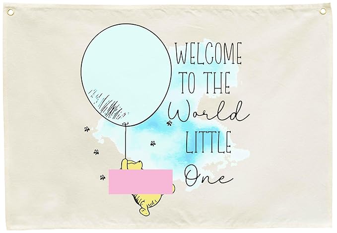 Nursery Rectangular Canvas Banner Wall Decor for Nursery Bedroom Playroom Decor,Baby Growth Stuff-Poster Flag Sign Art for Boy Girl Kids,Baby Shower Birthday Christmas Gift-Welcome to the World