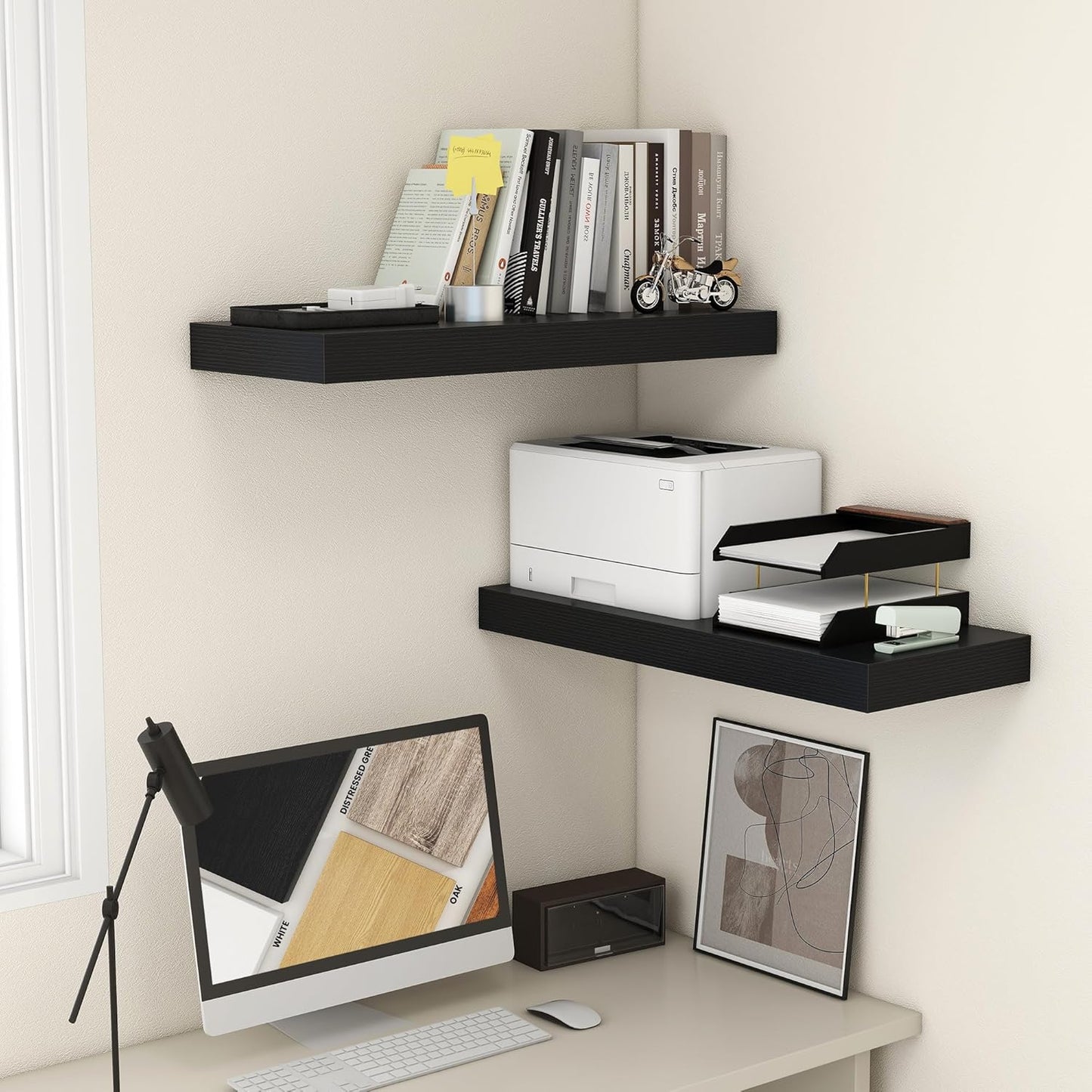 Deep Floating Shelves for Wall | 30W x 12D Black Floating Shelves Set of 2 | 12 Inch Deep Wall Shelves for Living Room Bathroom Laundry Room Bedroom Kitchen Home Office - Black