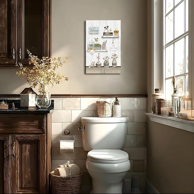Farmhouse Bathroom Wall Art Relax Soak Unwind Sign Wall Decor Rustic Cotton Flower Bathroom Painting Retro Floral Jars Canvas Prints Brown Theme Country Bath Painting Artwork Home Decor 16x24 Inch