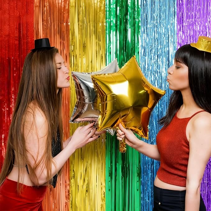 5 Pack Rainbow Backdrop Party Decorations Tinsel Curtain Party Streamer Foil Fringe Birthday Decorations Photo Booth Colorful Theme First Day of School Engagement Baby Shower Decor