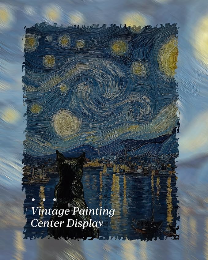 HUARCEY Gold Framed Canvas Wall Art, Van Gogh Cat Vintage Decor, Bathroom Shelf Vintage Decor Aesthetic, Retro Decoration for Bathroom Bedroom Living Room, 12x16Inch