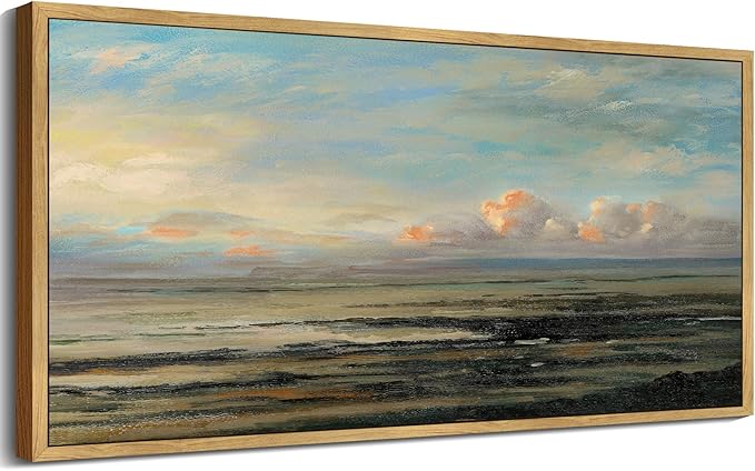 SHENIFY Vintage Framed Wall Art Coastal Sky Landscape Scenery Rustic Home Decor Retro Decorations for Farmhouse Hallway Bedroom Ready to Hang Wall Artwork - 8x16in Natural Framed