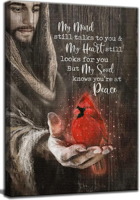 Jesus Cardinal Canvas Wall Art God Christian Decor Red Birds Cardinal Pictures Wall Decor Dining Room Bedroom Office Church Prayer Room Poster Prints Painting Artwork Home Decorate