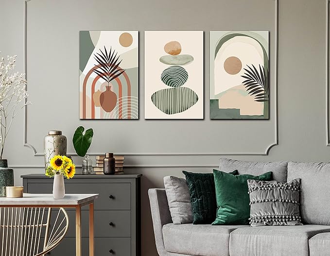 ZHAOSHOP Boho Room-Decor For Bedroom - Green Canvas Art Wall Decor - Modern Minimalist Wall Art Picture On Canvas Size 24" x 16"x 3 Pieces