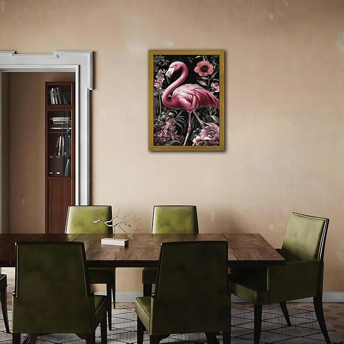 Framed 3D Textured Wall Art, Hand Drawn Sandstone Flamingos Wall Decor Paintings, Vintage Animal Floral Botanical Aesthetic Picture, Pink Academia Decor for Living Room Bathroom Home 16x24 inch
