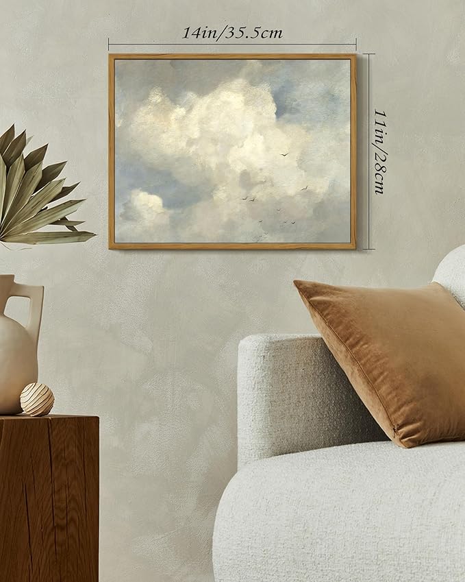 SHENIFY Vintage Landscape Framed Wall Art Sky Cloud Nature Farmhouse Decor Retro Classical Painting for Kitchen Living Room Bedroom Bathroom - 11x14in Natural Framed