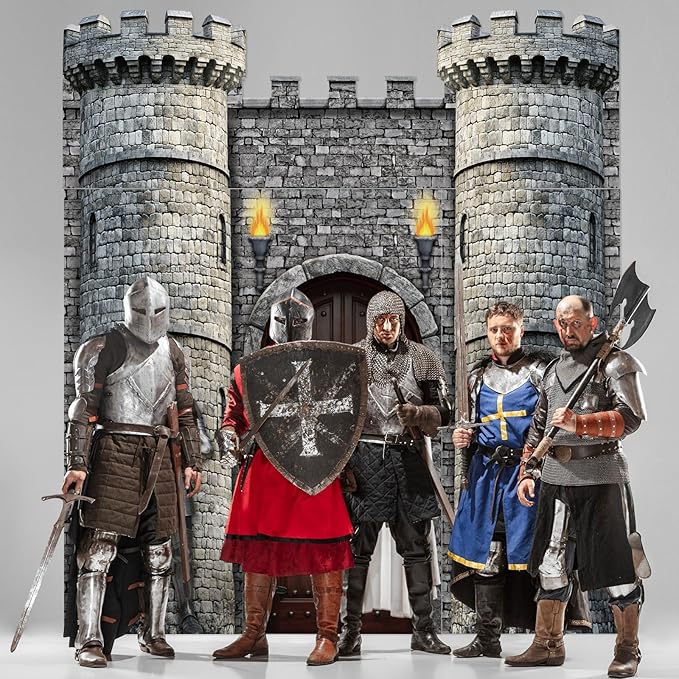 4 Pcs Medieval Door Decorations Set Knight Castle Door Covers Stone Tower Castle Hanging Banners for Medieval Knight Theme Classroom Office Home Party Photography Photo Background Decoration