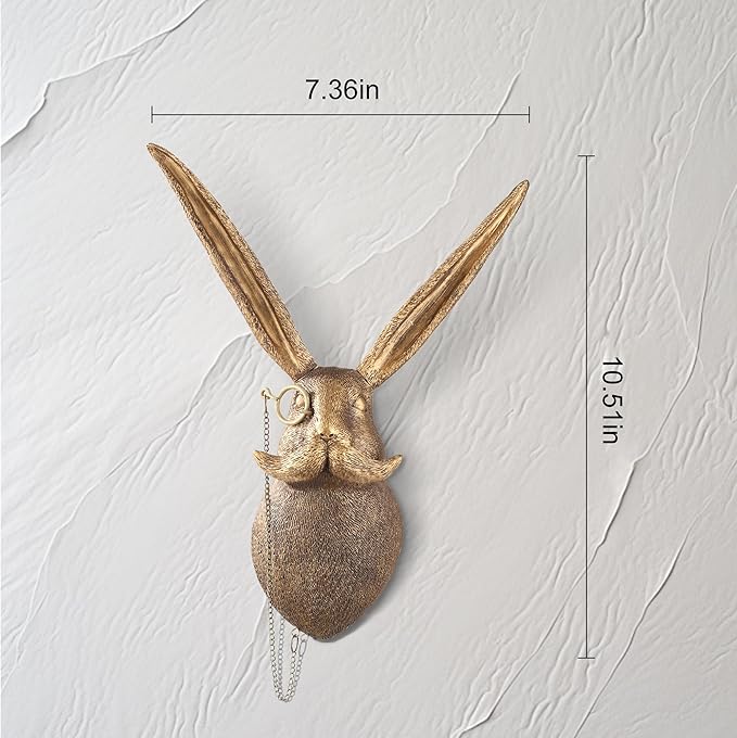 UITWMKTG Gold Animal Head Wall Decor Wall Sculpture Home Decor Statue for Living Room Office Bedroom Modern Decor for Men Women Rabbit