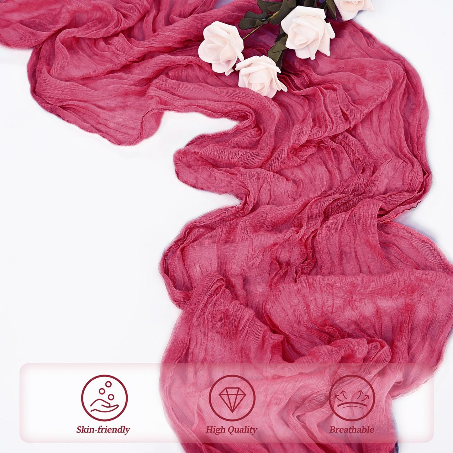 Hot Pink 12 Pack Cheesecloth Table Runner 10FT Boho Fabric Rustic Cheese Cloth Table Runner for Wedding 20 x 120 Inch Long Bridal Shower Baby Shower Gauze Sheer Birthday Party Table Decorations