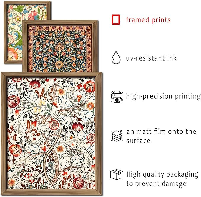 ANERZA 16 PCS Framed William Morris Wall Art Decor, Floral Wall Prints for Bedroom, Gallery Wall Frame Set, Vintage Posters for Living Room Aesthetic, Botanical Collage Kit, Dorm Home Artwork