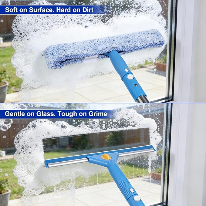 Professional Window Cleaning Kit, Window Washing Kit with 3 Gallon Bucket, 14-Inch Squeegee & 15-Inch Scrubber, 61-Inch Extendable Pole, Window Cleaning Equipment for Home & Commercial Use