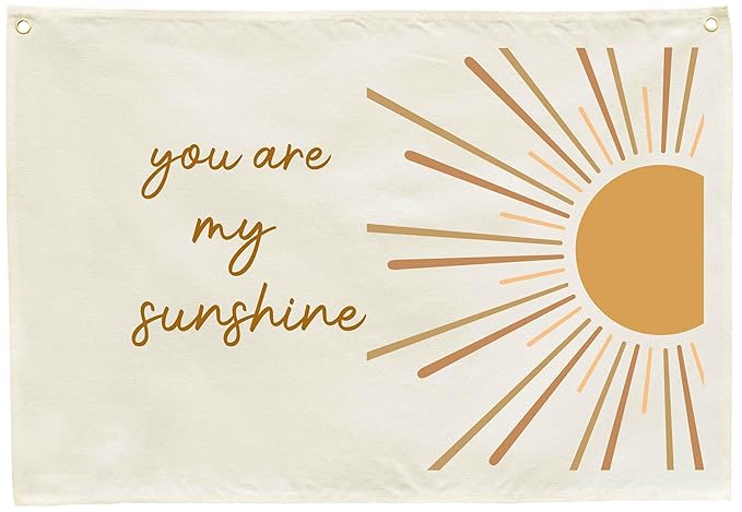 You Are My Sunshine Nursery Canvas Banner -Hanging Rectangular Poster Flag Sign for Baby Boy Girl Kids,Bedroom Reading Room Playroom Decoration, Baby Shower Birthday Christmas Gift