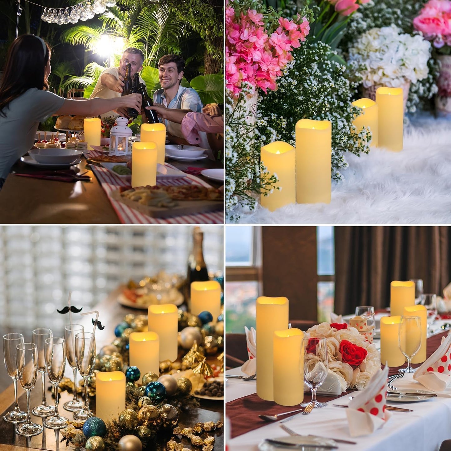 Set of 72 Flameless Led Battery Opeated (D2.2'' x H4''5''6'') Waterproof Outdoor Indoor Candles with 10-Key Remotes and Cycling 24 Hours Timer