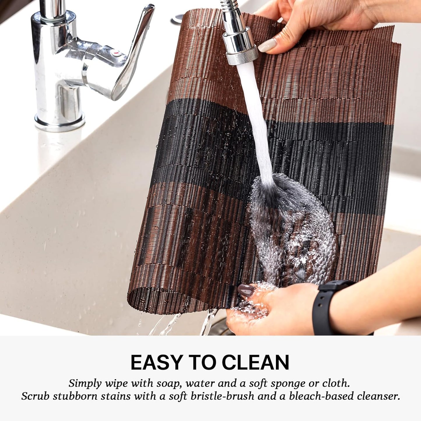 LEXMORE Placemats Set of 8 Vinyl/Plastic Woven Place Mats for Kitchen Table Indoor/Outdoor Washable Placemat Wipeable Dining Table Mats(Ombre Brown Black)