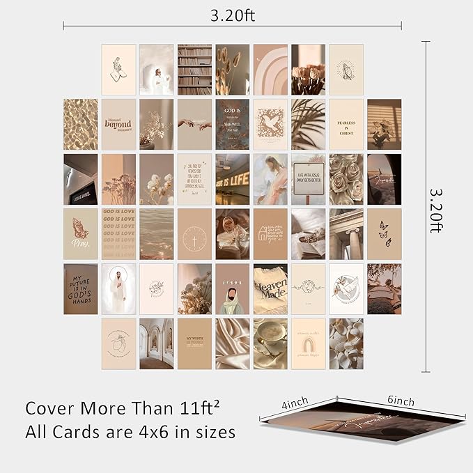 Wall67 Christian Bedroom Decor, 50 Pcs 4x6 Inch Aesthetic Wall Art Prints, Bible Quotes Room Decor