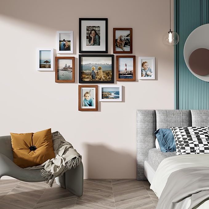 Vittanly 10 Pack Picture Frames, Picture Frames Collage Wall Decor with Two 8x10, Four 5x7 and Four 4x6 Photo Frames, Gallery Wall Frame Set for Wall or Tabletop Display, Black, Walnut Brown and White