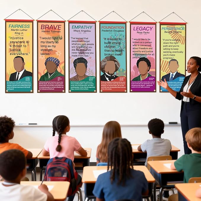6 Pcs Black History Month Hanging Poster, Inspirational African American February Banner Decorations, Classroom Office School Home Party Celebration Decor for Wall Door Indoor Outdoor Supplies