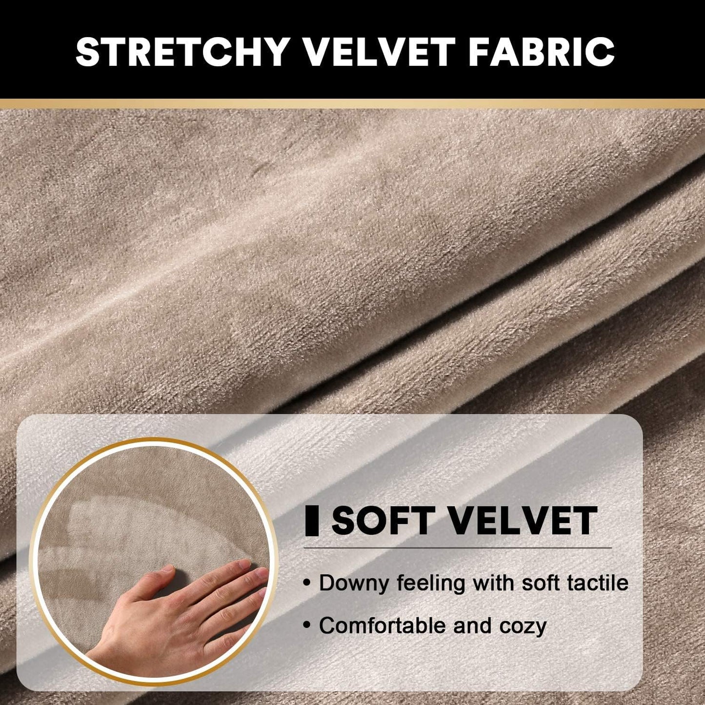 PrinceDeco Velvet Stretch Couch Cushion Cover Soft Cushion Slipcover for Chair Loveseat Sofa Cushion Furniture Protector Seat Cushion Sofa Cover (3 Piece XL Sofa Cushion Covers, Taupe)