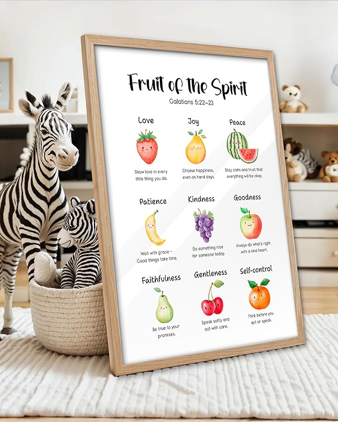 KensTro Christian Bible Verse Framed Wall Art, 12x16 in Fruit of the Spirit for Kids Christian Canvas Wall Art,God Inspirational Scripture Poster Christ Bible Art Print for Boy and Girl Bedroom 1Pack