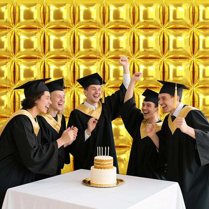 NISOCY 48PCS Gold Square Foil Balloons Wall Backdrop Metallic Double Sided Gold Christmas Balloons Tunnel Arch Kit for New Year Birthday Anniversary Graduation Party Decorations