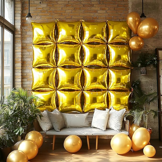 NISOCY 36PCS Black Gold Square Foil Balloons Wall Backdrop Double Sided Metallic Black Gold Balloon Arch Kit New Years Birthday Graduation Anniversary Engagement Bridal Baby Shower Party Decorations