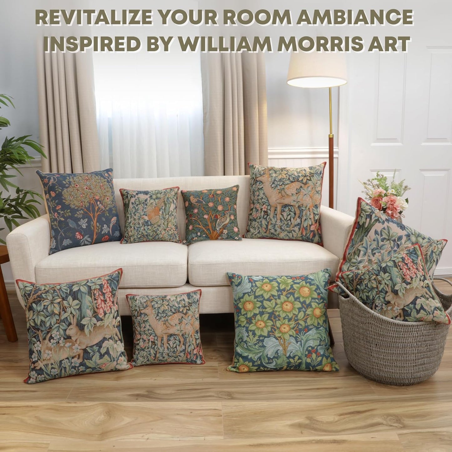 Charlotte Home Furnishings Decorative Tapestry Pillow Cover 19x19 in, Blue Arabesques Couch Throw Pillow Cover, French Country Square Cushion Cases for Bed Room Home Decor, Soft Cotton Jacquard Woven