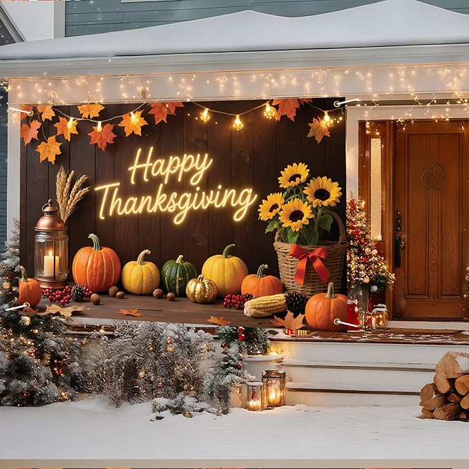 Happy thanksgiving Backdrop 71x43Inch Happy thanksgiving Banner Fall Party Theme Decorations Party Yard Sign