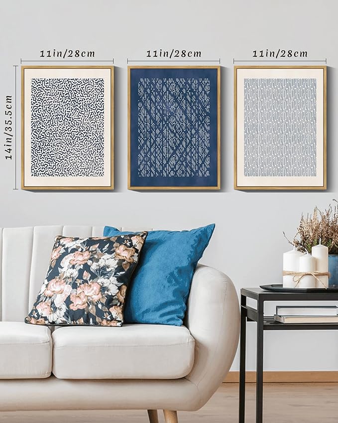 Drsoum Blue Mid-Century Modern Framed Wall Art Minimalist Abstract Boho Wall Decor Geometric Artwork Kitchen Dining Room 11x14in Natural Framed