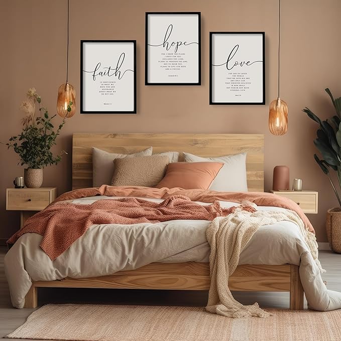 Houmury Set of 3 Framed Farmhouse Bible Verses Wall Decor Sign 11”x14” Christian Faith Scripture Wall Art for Home Living Room Bedroom Wall Decor (11"x14" Black)
