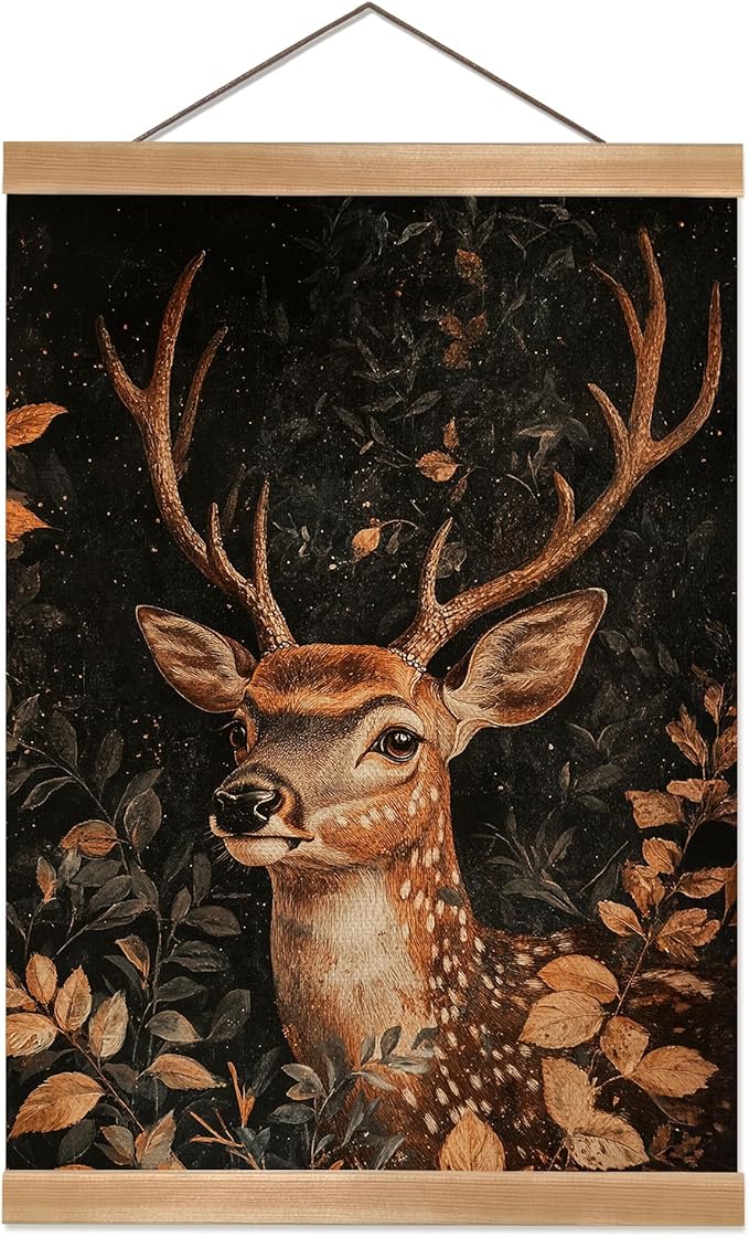 ZTGDA Vintage Deer Poster – William Morris Inspired Buck Wall Art, Gothic Animal Canvas Painting, Mid-Century & Dark Academia Decor for Office or Home, Best Father Day Gift (Deer-02)