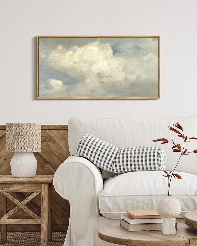 SHENIFY Vintage Landscape Framed Wall Art Sky Cloud Nature Farmhouse Decor Retro Classical Painting for Kitchen Bedroom Living Room Bathroom - 8x16in Natural Framed