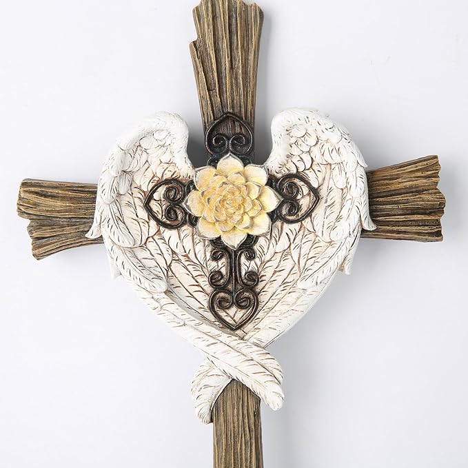 BC Home Decor Angel Wings Decoration for Wall, Rusty Style Wall Crosses, Angel Gift for Her, 13" H Handmade by Buildclassic