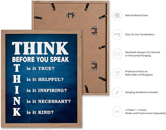 Poster Master Think Poster - Think Before You Speak Print - Educational Art - Teaching Art - Gift for Student, Teacher - Perfect Wall Decor for Classroom, Library, Dorm, 11x14 Beige Framed