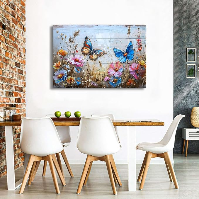 Wildflower Canvas Wall Art Butterfly Wall Decor for Bedroom Colorful Flowers Landscape Pictures Abstract Nature Floral Painting Artwork for Kitchen Living Room Home Decoration 32x48"