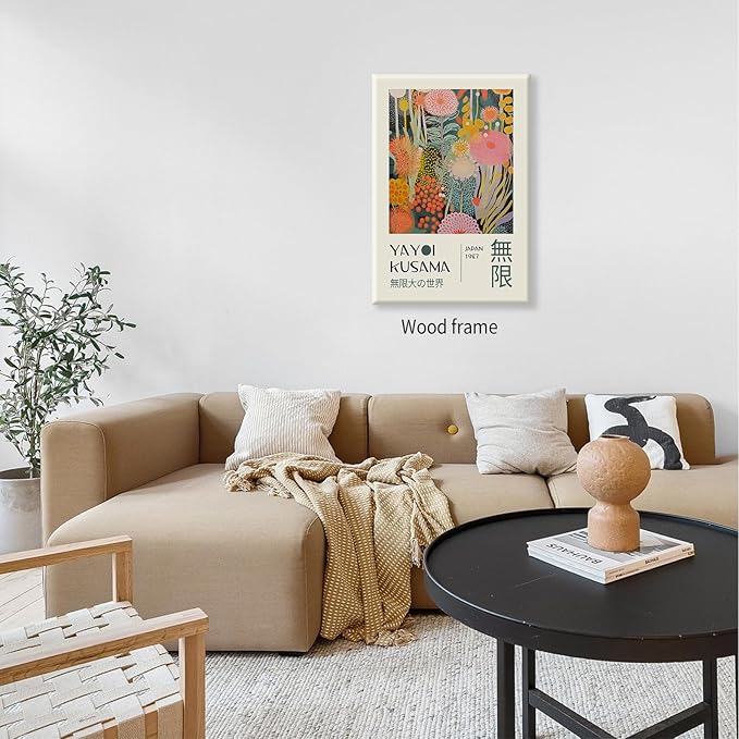 Abstract Yayoi Kusama Posters Japanese Wall Art Vintage Tokyo Aesthetic Prints Yayoi Kusama Inspired Japanese Gallery Wall Art for Stylish Room Bedroom Living Room Decor 11x14in Framed