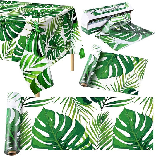 Kochorie Palm Leaves Tablecloth Roll with Cutting Box 54 Inch x 100 Ft Hawaiian Luau Tablecloths Disposable Aloha Tropical Table Cover Backdrop for Hawaii Birthday Summer Beach Tropical Party Supplies