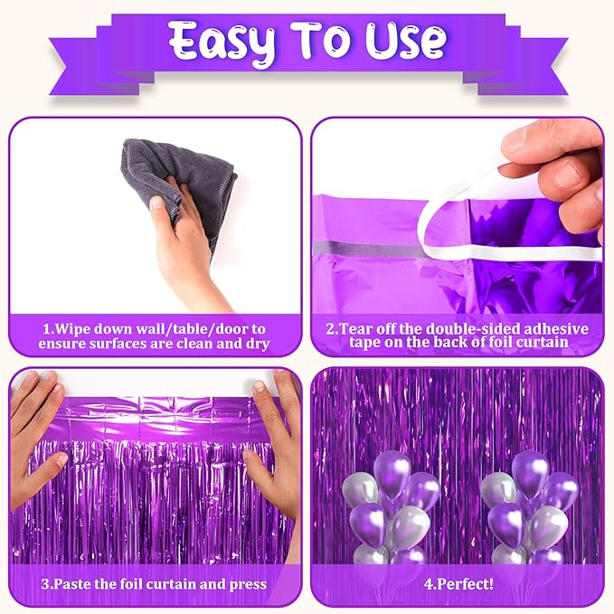 3.3 x 6.6 ft Foil Fringe Backdrop Curtains, Tinsel Streamers Party Decorations, Fringe Backdrop for Birthday, Baby Shower, Gender Reveal, Graduation (9, Purple)