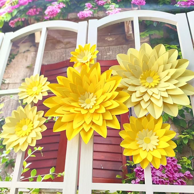 Ombre Yellow Paper Flower for Wedding Party Backdrop Nursery Wall Home Decor Birthday Baby Shower Bee Sunflower Lemon Party Supplies Pack of 6