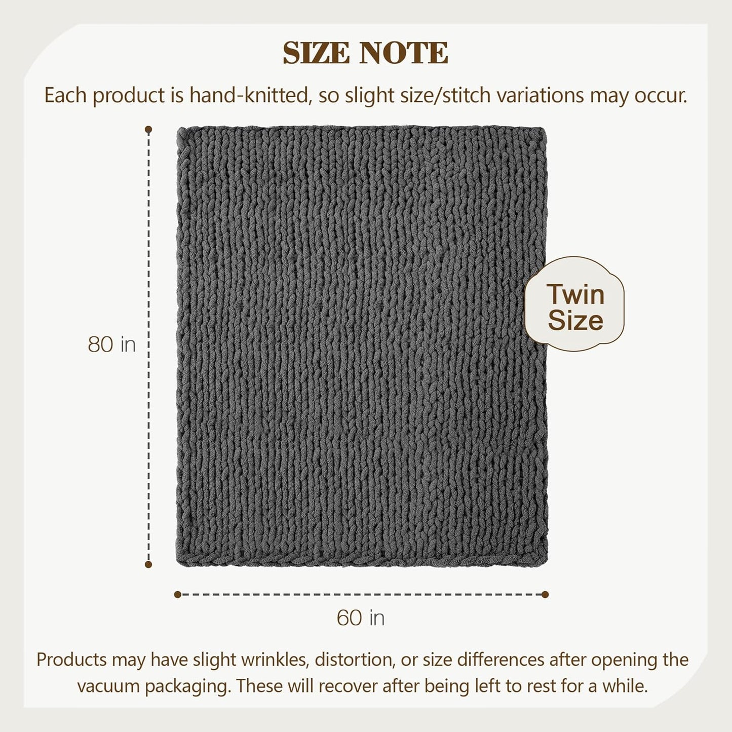 Carriediosa Chunky Knit Throw Blanket 60" X 80" Twin, 100% Hand Made Large Chenille Loop Yarn Soft Fluffy Throws for Couch Sofa Bed, Big Crochet Cozy Heavy Thick Cable Woven Blankets, Dark Grey