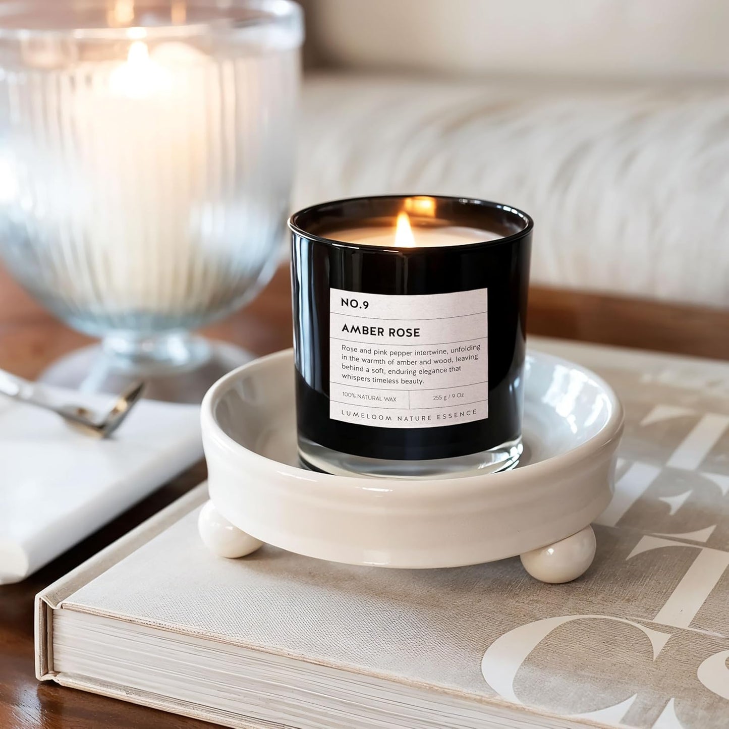 Amber & Rose Luxury Scented Candles, 9oz Soy Wax Candles for Home Scented, Rose, Wood, Amber Scent, Long Burning Time, Gifts for Women, Friends, Men, Sister, Mom, Teacher