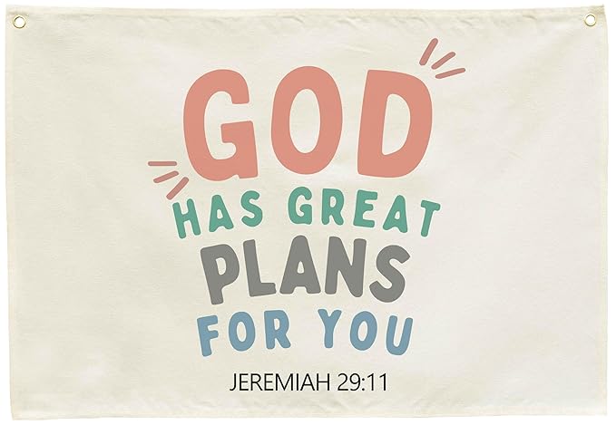 Rectangular Christian Bible Verse Scripture Canvas Banner Wall Decor-Flag Wall Sign for Baby Girl Kid,Nursery Bedroom Nursery Decor,Baby Shower Baptism Christmas Gift-God Has Great Plans for You