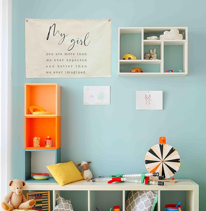 Rectangular Nursery Hanging Canvas Banner Wall Decor-Poster Flag Wall Sign Wall Art for Baby Girl,Nursery Bedroom Playroom Decor-Baby Shower Birthday Christmas Gift-My Girl You Are More Than