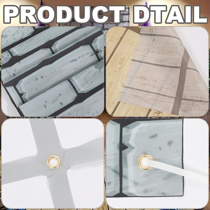 Frienda 105 Pcs Medieval Party Decorations Kit 5.9x6.6 ft Medieval Castle Backdrop Prison Fence Door Cover Fence Rug with 2 Torch Props 100 Paper Chain Brick Stone Fort for Knight Castle Photo Props