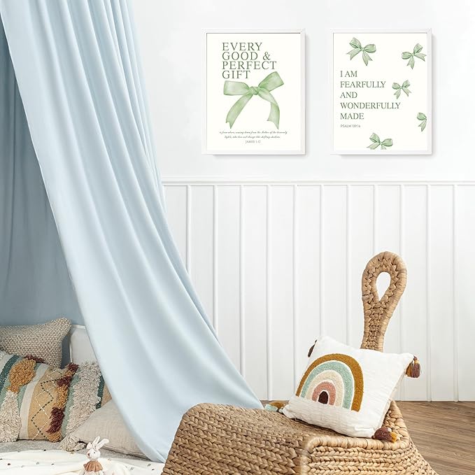 LARTSFRO Coquette Sage Green Bow Wall Art Decor Posters, Sage Green Bow Room Bedroom Bathroom Dorm Wall Art Decor Aesthetic for Teen Girls Gifts, Inspirational Bible Verses Bow Wall Decor, 10x8 Inch Set of 4 Pcs Bow Pictures (UNFRAMED)