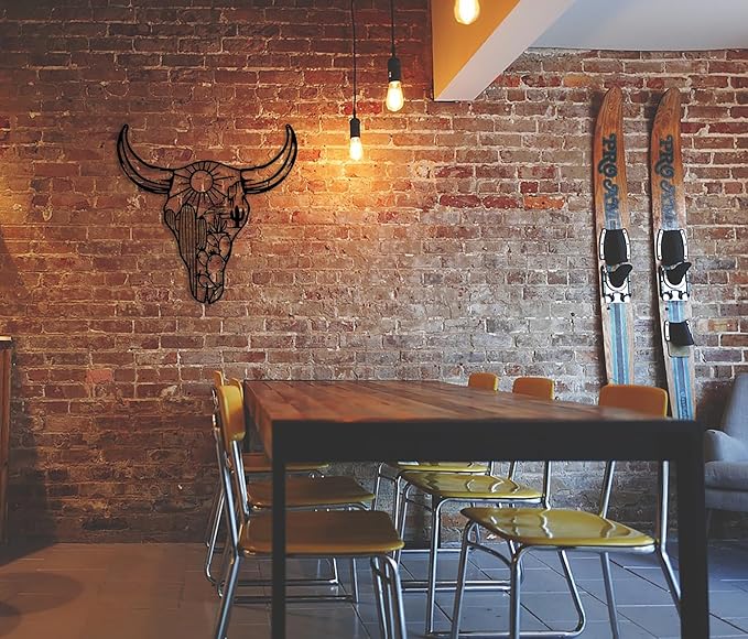 RESACO Cow Skull Metal Wall Art Western Wall Decor Western Bathroom Decorations Southwestern Decor Desert Wall Sculptures for Living Room Bedroom Indoor Outdoor (Black 13in x13in)